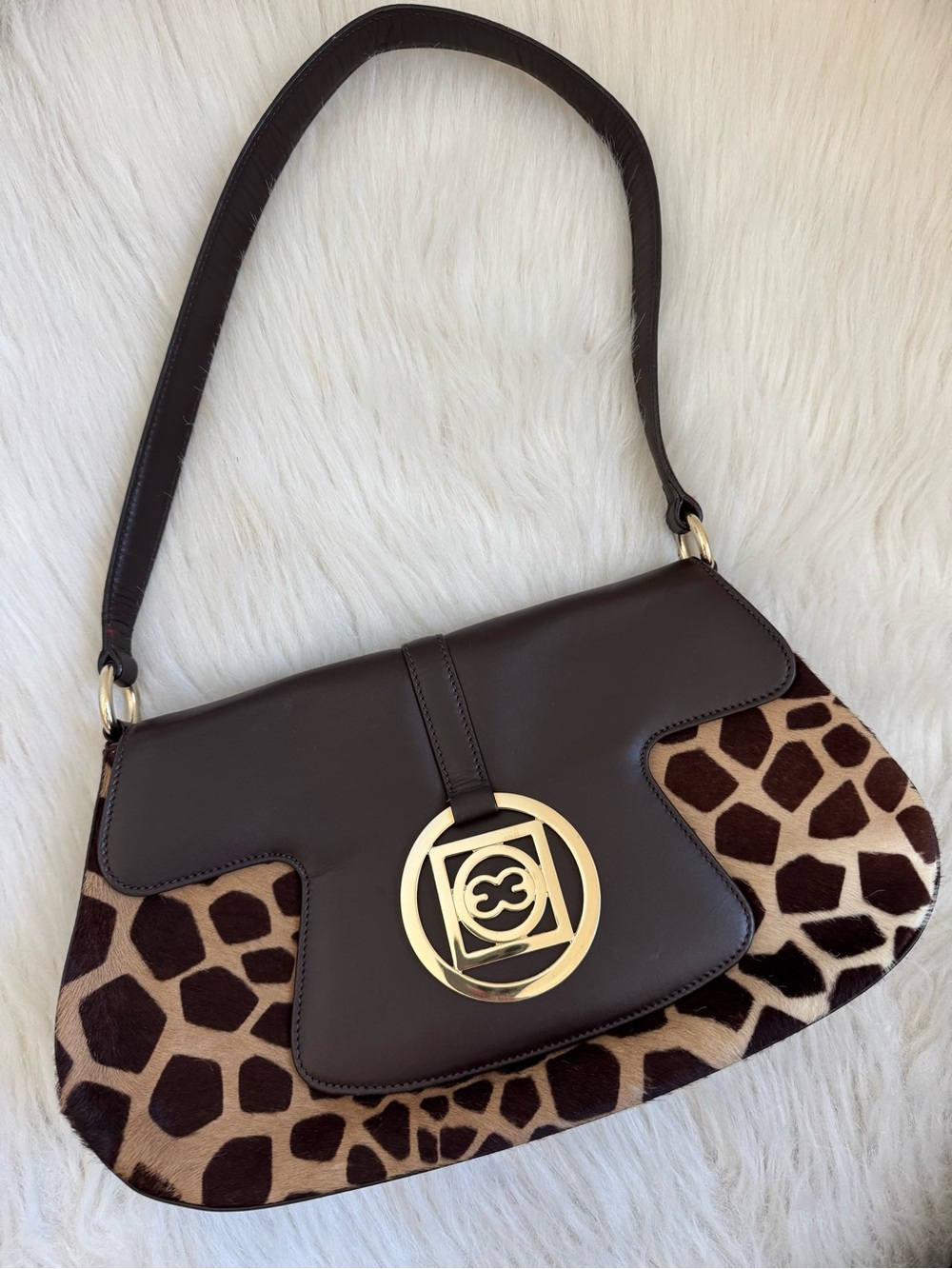 Escada calf hair animal print leather shoulder bag